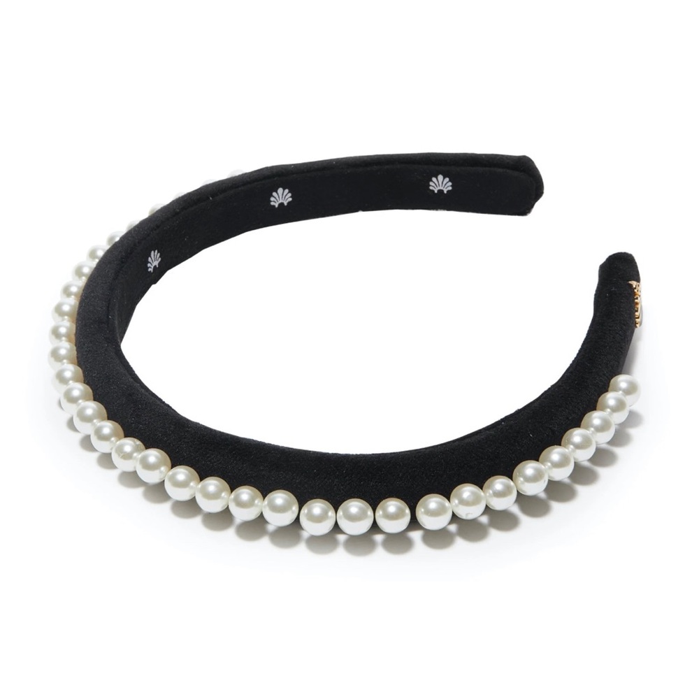 Lele Sadoughi JET PEARL EMBELLISHED VELVET GIGI HEADBAND - NEVER WORN